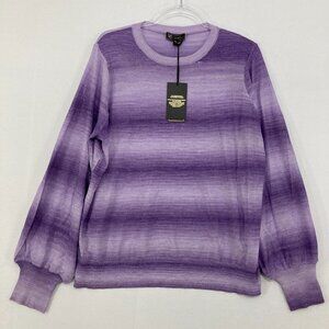 New DG2 Diane Gilman size XL Purple Crew Neck Puff Sleeve Light Knit Sweater